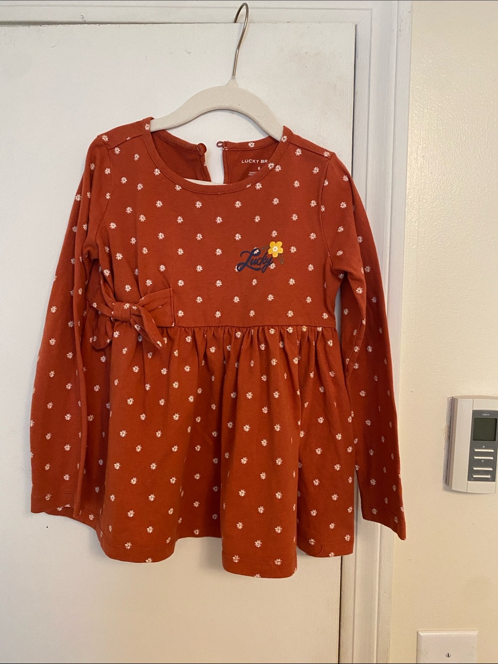 Lucky Brand Girls' Rust Orange Floral Bow Long-Sleeve Top